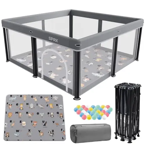 laufstall baby faltbar mit Matte,127x127,zusammenklappbarer Laufstall für Babys und Kleinkinder,Sicherheitslaufstall für Kinder im Innen-und Außenbereich,tragbarer Reiselaufstall und 30 Ozeanbällen