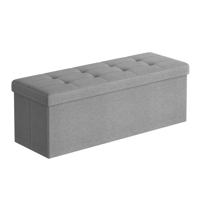 SONGMICS Sitzhocker mit Stauraum, klappbare Sitzbank, 38 x 110 x 38 cm Fußbank, Aufbewahrungsbox, bis 300 kg belastbar, für Wohnzimmer Schlafzimmer Flur, aschgrau LSF77G