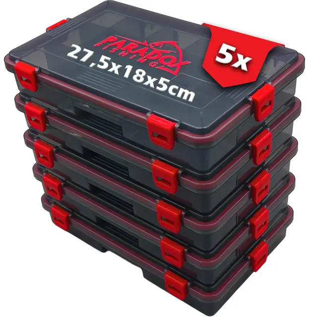 Paradox Fishing wasserdichte Köderboxen I 5x Box M 27,5x18x5cm I Angelbox Köderbox Angeln Angelkoffer groß Tackle Box Angeln Angelkasten - für Angelzubehör