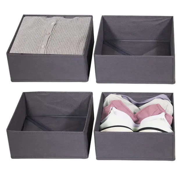 4er Pack großer Schubladen-Organizer, Kleiderschrank-Organizer, Aufbewahrungsboxen für den Kleiderschrank, faltbare Stoffboxen für BHs, Kosmetik, Unterwäsche, Schals, Regale, Grau