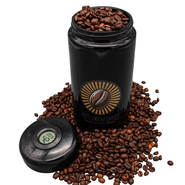 Kaffee Aufbewahrungsglas 1000 ml aus Violettglas – Aromadose mit Hygrometer & Thermometer – luftdicht mit Dichtung – UV-Schutz für Kaffeebohnen & Espresso