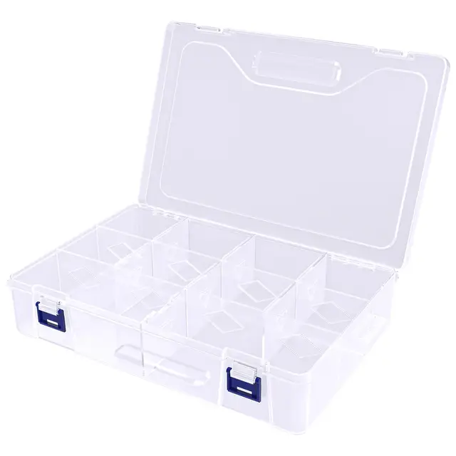 Plastik Aufbewahrungsbox mit 10 Fächern, 10 Gitter Transparenter Aufbewahrungs Box mit Fächern, Plastik Sortierbox Doppelte Schnalle Organizer Box für Zubehör Perlen Schmuck Ohrring