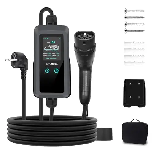 Typ 2 Schuko EV Charger 3,68kW | 6–16A Einstellbar, 6.8m | Tragbares Ladekabel Elektroauto, Mobile Wallbox mit LCD Display, Wasserdicht IP65, Für PHEV & EV IEC 62196-2