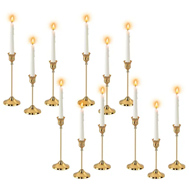 Gold Kerzenständer, 12 Stück Kerzenständer Stabkerzen Kerzenhalter Gold Candle Holder Retro Kerzenhalter Matt Kerzenhalter für Weihnachts Esszimmer und Schlafzimmerdekoration Kamindekoration