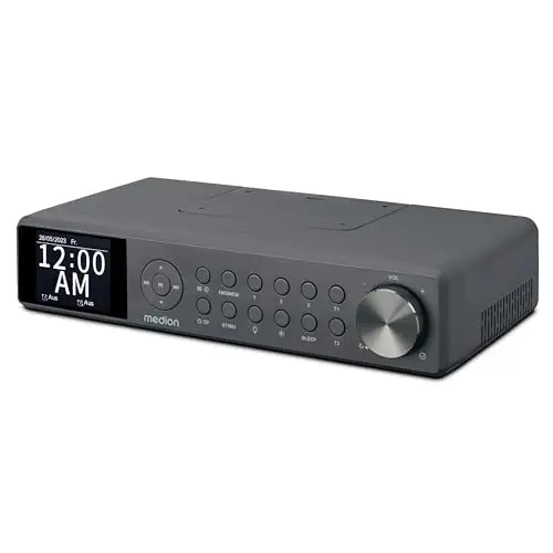 MEDION P66750 Küchen Unterbauradio (DAB+ Küchenradio, PLL UKW Radio, dimmbares TFT Farbdisplay, Koch Timer, Bluetooth, LED Leiste, inkl. Montagematerial) grau