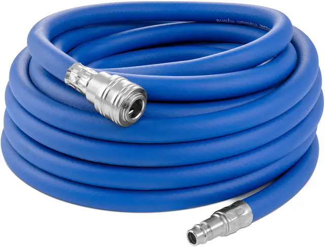 Poppstar Druckluftschlauch 10 m (Hybrid PVC mit Gewebe, Innendurchmesser 9,2mm mit Schnellkupplung & Kupplungsstecker) bis 20 bar, blau