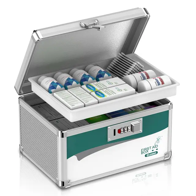 Glosen Medizin Box mit Zahlenschloss, Medikamenten Aufbewahrung Verschließbare Box, Aufbewahrungsbox Medikamentenbox mit Code-Schloss, 25×17.5×17.5 cm