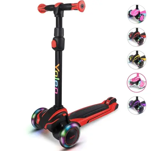 YOLEO Roller Kinder für 3–12 Jahre, Kinder Roller mit 4 Verstellbaren Höhen, Leuchtenden Räder Kinderroller, Stoßdämpfendes Design, Leicht zu Lenken, Balance-Trainings-Roller für Kinder