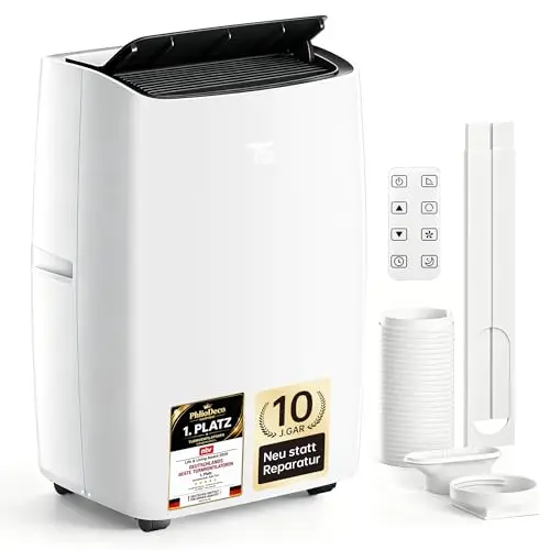 PHILODECO Mobile Klimaanlage 12000 BTU mit Abluftschlauch, 4-in-1 Klimagerät Mobil mit Fernbedienung Kühlen & Lüften & Entfeuchten & Schlafmodus, Leise 53 dB, 24h Timer, 3,5 kW, Weiß