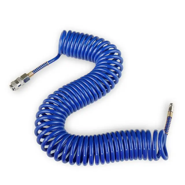 CCLIFE 10m PU Luftschlauch mit Feder Luftschlauch PU gewickelt für Luftleitung oder Flüssigkeitstransfer mit Krümmungsbeschränker Schnellkupplung und Stöpsel