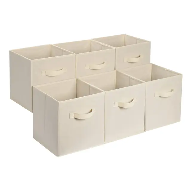 Amazon Basics Stoff-Aufbewahrungswürfel 33×33×33 cm Beige 6er-Set
