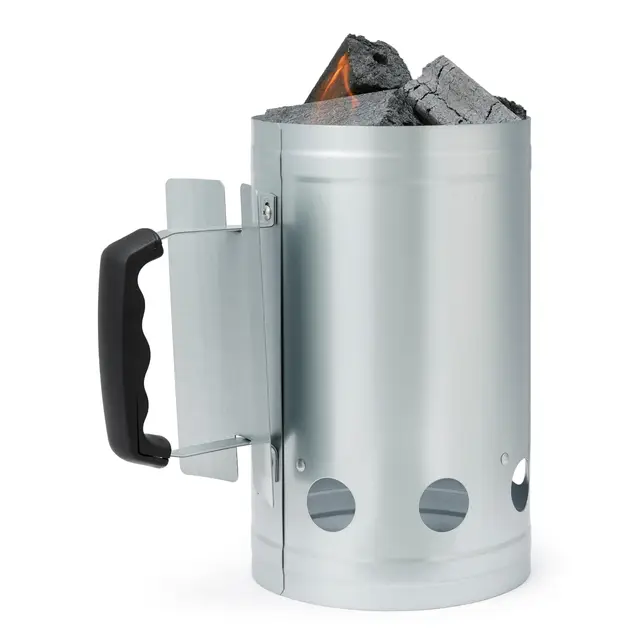 Amazon Basics Anzündkamin aus Verzinktem Stahl, Kohlekamin für Grill und Feuerstellen, Silberfarben