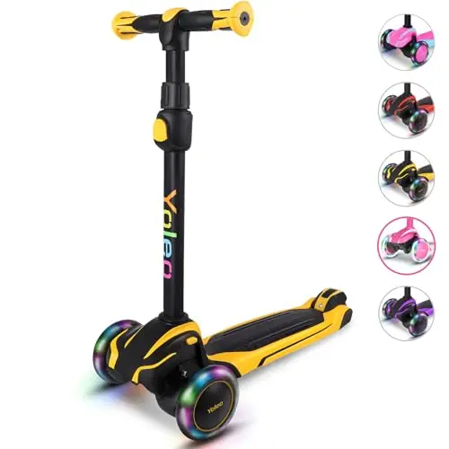 YOLEO Roller Kinder für 3–12 Jahre, Kinder Roller mit 4 Verstellbaren Höhen, Leuchtenden Räder Kinderroller, Stoßdämpfendes Design, Leicht zu Lenken, Balance-Trainings-Roller für Kinder