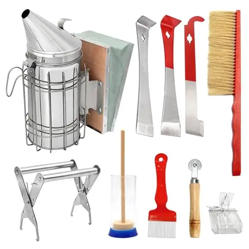 10-Teiliges Imkerei Werkzeuge Kit, Imkerwerkzeug Zubehör, Imker-Werkzeug-Set, Bienenzucht-Zubehör Imker Starter Kit für Professionelle Bienenhaltung Robustes, Effizienter, Vielseitige