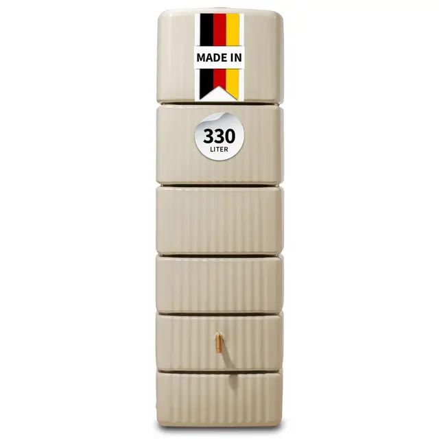 4rain Slim Wandtank Regentonne 330 Liter sandbeige - Regenwassertank, Wasserbehälter, Fass, Wassertank, Regenfass, Regenwassertonne, Wassertonne, Wassertonnen für Garten, Wasserfass