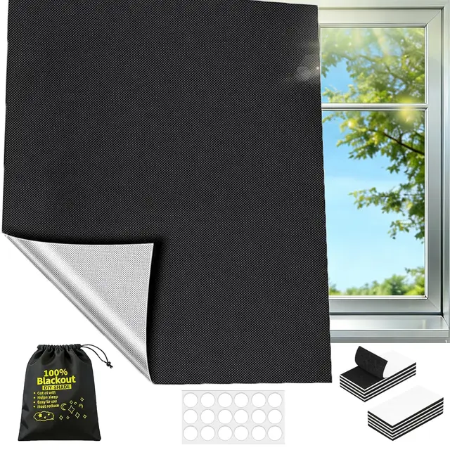 Fenster Verdunkelung, 200x145cm Verdunklungsrollo ohne Bohren, 420D Oxford Sonnenschutz Fenster Verdunkelung 100% lichtundurchlässig, Klebendem Klettverschluss, die für Jede Größenform geeignet sind