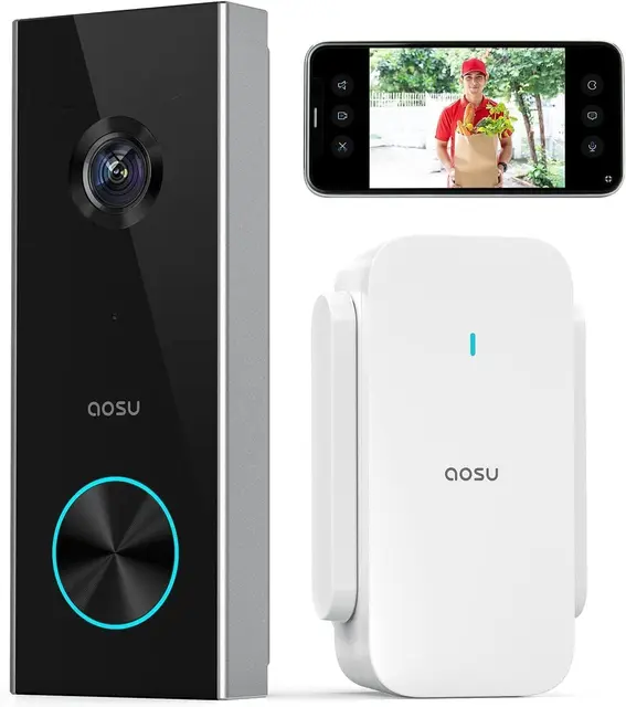 aosu Türklingel mit Kamera 2K Video Türklingel, Verschlüsselte Speicherung klingel Kamera mit K.I. Personenerkennung mit AI, batteriebetrieben, Arbeit mit Alexa