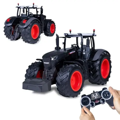JAMARA 405365 Fendt 1050 Vario 1:16 2,4GHz Black Special Edition, Traktor Fendt Vario Spielzeug, Trecker Ferngesteuert RC für Kinder, Fahrzeug Modell Landwirtschaft, RC-Plug-System