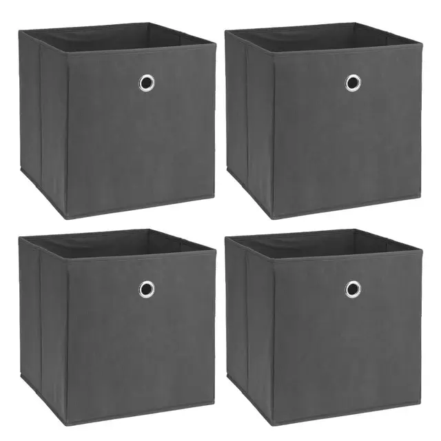 Murago - 4er Set Faltbox ca. 30x30x30 cm Anthrazit - Würfel Aufbewahrungsbox faltbar Aufbewahrungskörbe Einschub Korb Boxen Grau Stoff für Kleidung Spielzeug Kinderzimmer Baby Regalkorb Klappbox