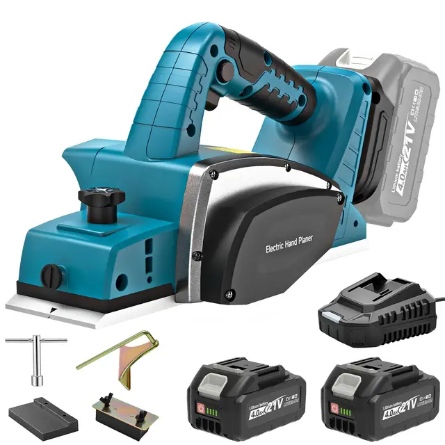 Yofuly Akku Hobel Kompatibel mit Makita 18V-Akkus, Elektrohobel 15000RPM mit 2×4.0Ah Akku, Hobelbreite 82 mm, Spantiefe 2mm, Elektro Hobelmaschine für die Holzbearbeitung Türen/Möbeln