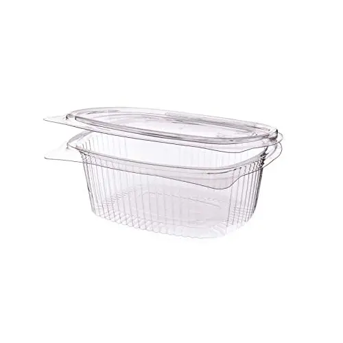 400 x Salatschale transparent oval 500 ml | Feinkostbecher XL To-Go | mit Klappdeckel