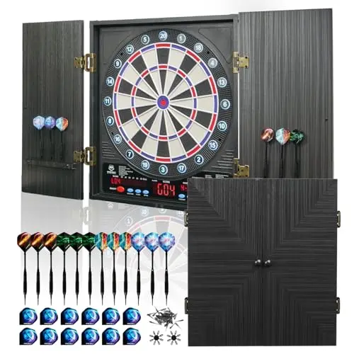 WIN.MAX Profi Elektronische Dartscheibe Set mit Dartschrank & LED-Anzeige