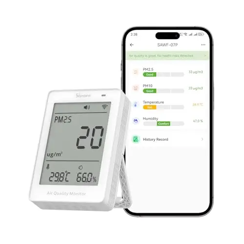 SONOFF Smartes Monitor für Raumluftqualität mit PM2.5, PM10, Temperatur & Feuchtigkeit Sensor, Echtzeit-Anzeige & Alarm, Matter-kompatibel, 2.4GHz WiFi, 3.73-Zoll Bildschirm