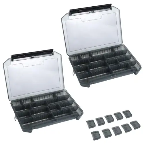 Köderbox Angeln 2er Set, robuste Angelbox für Wobbler & Hardbait, Doppelseitige Köder-Box für Kunstköder, Zubehör & Kleinteile, wasserdichte Tackle-Box