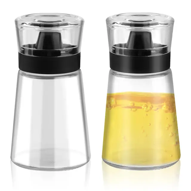 Moosono 2 Stück Essig und Ölflaschen Set Camping, 160ML Auslaufsichere Ölflasche, Essig Öl Flaschen Outdoor, Ölspray für Öl Essig Olivenöl, Ölspender Glas für Sojasauce Salatdressing Honig