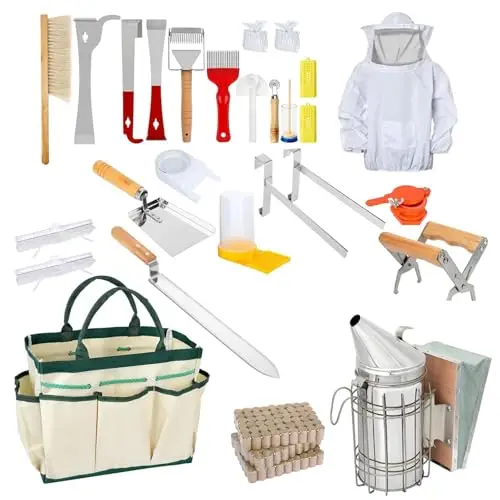 Imker Zubehör,Beekeeping Supplies Stockmeißel,27 PCS Imkereibedarf,Imkerwerkzeuge Und Zubehör,Enthält Bienenbürste,J-Haken usw.,Für Professionelle Imker-Einsteiger,Bietet Alles,Was Imker Benötigen