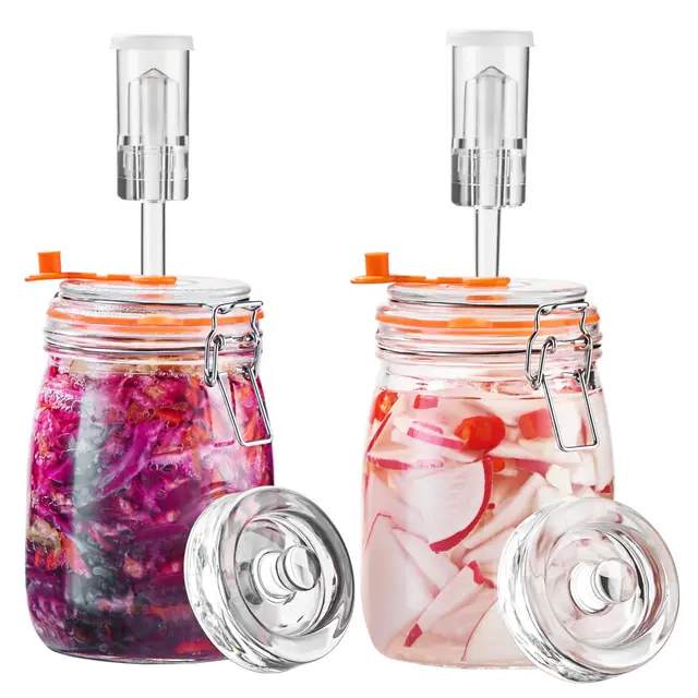 Fermentierglas 1,1 L Glas-Fermentierset mit Gewicht für Sauerkraut, Hot Sauce, Met, Cider & mehr – 2er-Pack