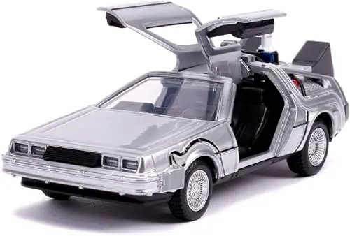 Jada Toys Time Machine Back to The Future 2, Zurück in die Zukunft 2, Spielzeugauto aus Die-cast, Türen zum Öffnen, Freilauf, Maßstab 1:32, Silber
