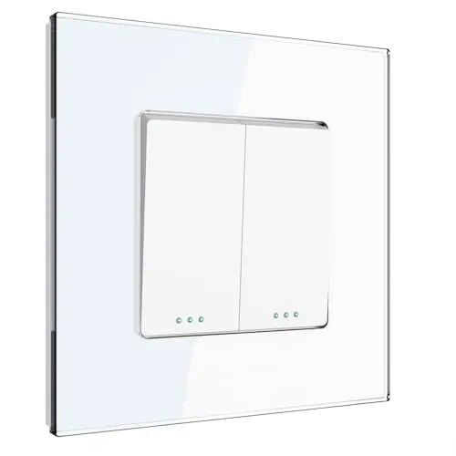 PULSAR Doppel Lichtschalter Unterputz 1 Fach Glas Weiß, Ein- / Aus Schalter Doppelt Wandlichtschalter Standardschalter Doppelschalter 86x86mm EU-Standard