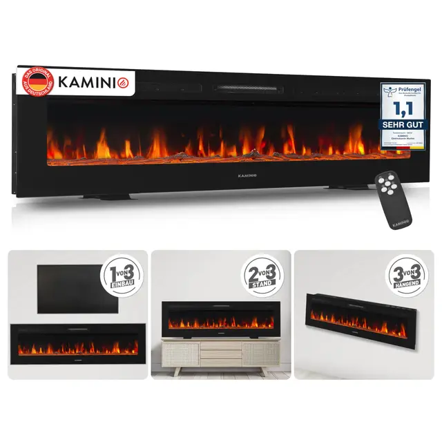KAMINIO Marlon Elektrokamin 70 Zoll, 3-in-1 mit 3D-Flammeneffekt