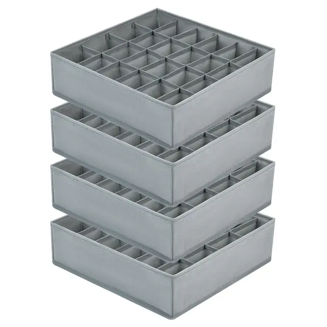 Joyoldelf 4 Stück Aufbewahrungsboxen für Socken und Unterwäsche, 24 Zellen Faltbare Boxen (Faltbox, Drawer Dividers, Schubladen Organizer Stoffboxen zum Aufbewahren von Socken（Hanfasche）