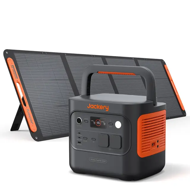 Jackery 2000 v2 Tragbare Powerstation mit 200W Solarpanel, 2042Wh Solargenerator mit 2200W Ausgang, LiFePO4 Batterie Schnellladung für Camping, Wohnmobil, Off-Grid
