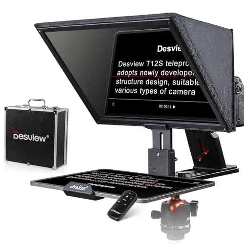 Desview T12S Teleprompter 12,9 Zoll, Professioneller Aluminiumlegierung Prompter mit HD-Glas, Fernbedienung, App Steuerung & Tragetasche, kompatibel mit iPad/Tablet &Kamera für Video-Streaming Studio