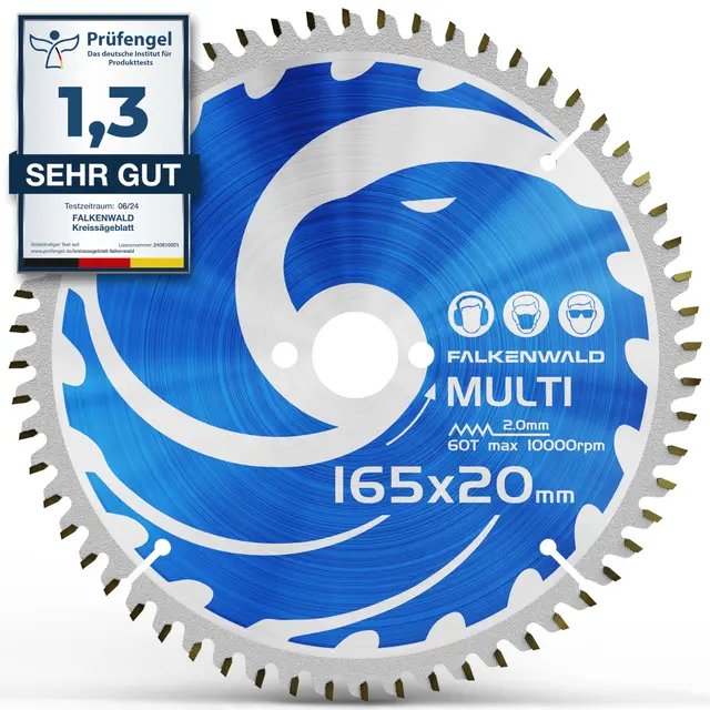 FALKENWALD ® Kreissägeblatt 165x20 mm ideal für Holz, Metall & Alu - kompatibel mit Tauchsäge & Kreissäge von Bosch & Makita - Multi Sägeblatt 165 x 20 aus hochwertigem Hartmetall