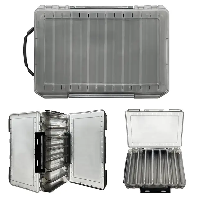 Köderbox Angeln, 27 x 18 x 5 cm Doppelseitig Köderbox Angeln mit Tragegriff, 14 Fächer Hardbait Box Tackle Box für Hardbaits Wobbler Gummiköder Angel Zubehö