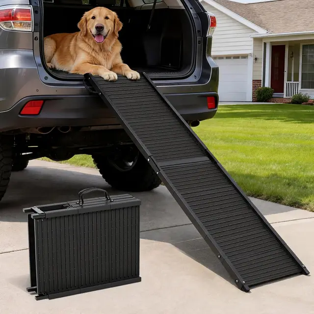 Hundeautorampe 170 x 41 cm,Extralange klappbare Hundetreppe mit Rutschfester Oberfläche, Schwerlast bis 220 lb, tragbare Haustierrampe für SUV, LKW, Bett & Sofa, für mittelgroße & große Hunde