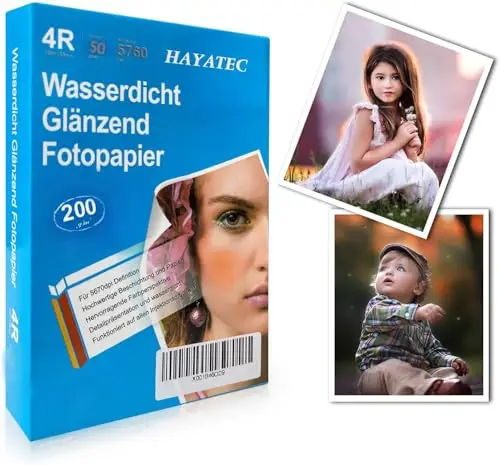 HAYATEC 50 Blatt Fotopapier 10x15 cm hochglänzend Tintenstrahldrucker 200g/m² Photopapier Fotokarten Photokarten Sofort Trocken Wasserfest Hochweiß