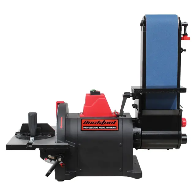 BUCKTOOL Band-Tellerschleifer Metall, Schleifmaschine mit 700W | Schleifband 100x914mm | SchleiftellerØ 200mm | Schleifbandgeschwindigkeit 9.2 m/s, | 2980 U/min | BD4802