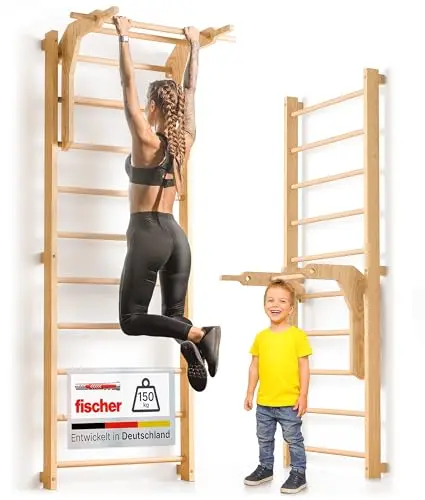 Sprossenwand für Erwachsene und Kinder - inkl. Klimmzugstange & Dip Extension - Kletterwand und Sprossenwand Kinderzimmer