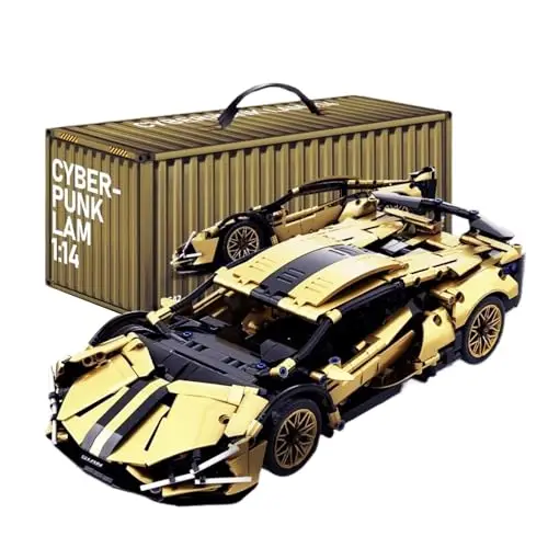 Technik Sportwagen Rosa Bausteine Set, 1314 Klemmbausteine Auto Bausatz Supersportwagen Modellbausatz, MOC Car Rennwagen Modellauto Spielzeug Geschenk Erwachsene (Gold)