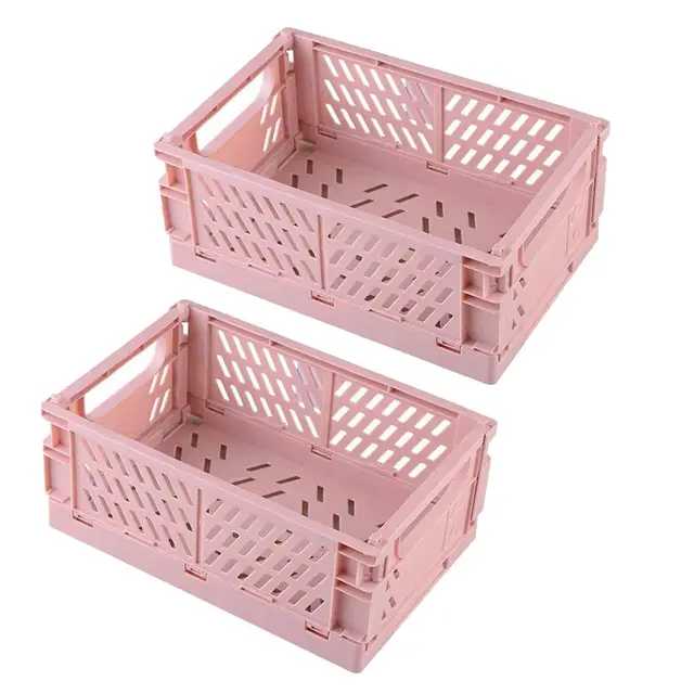 2 Stück Aufbewahrungskorb Kleine Klappboxen Rosa Faltbar Stabil Aufbewahrungskiste Kunststoff Klappkorb für Küche/Kinderzimmer/Büro(Rosa)