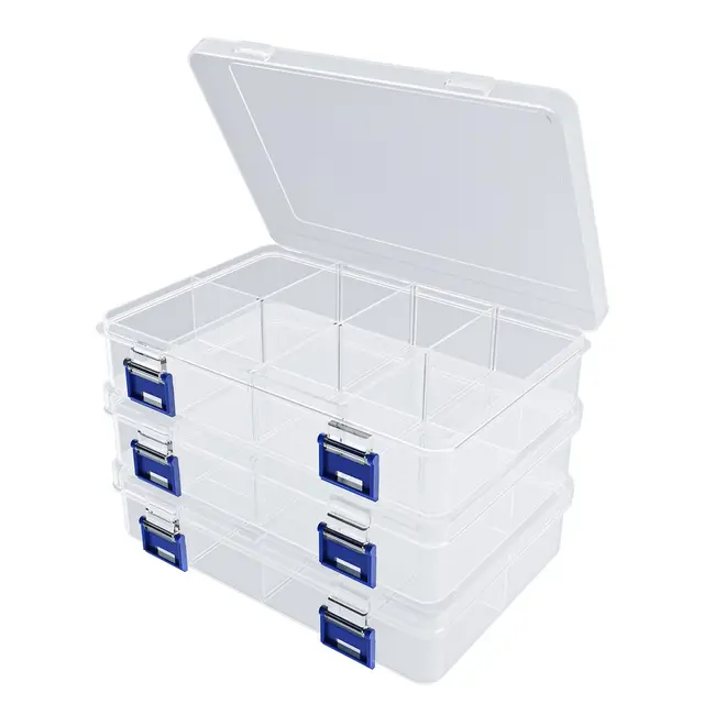3 Stk. 8 Raster Transparente, stapelbare Aufbewahrungsboxen aus Kunststoff mit verstellbaren Fächern für Schmuck, Perlen, Ohrringe, Nähzubehör