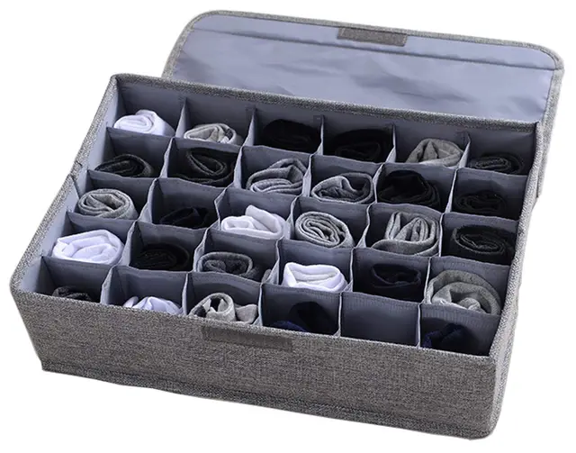 AARAINBOW Aufbewahrungsbox für Unterwäsche Socken, Krawatten Schublade Organizer mit Deckel, 30 Zellen, Faltbar, Stoff Schals Dessous Gürtel Aufbewahrung im Kleiderschrank (Grau)