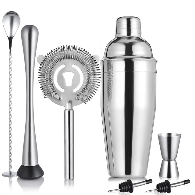 ETENS Cocktail Shaker Set Edelstahl & Bar Set, Barkeeper Kit Mixology Drink Mixer, Bartending Tools Geschenke: Martini Shaker 680 ml, Stößel, Sieb, Alkoholausgießer, Rührlöffel