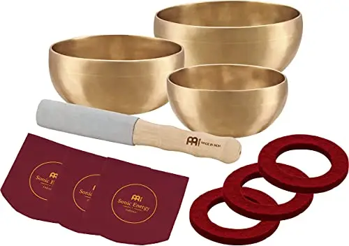 Sonic Energy Klangschalen Set Universal Series – 400/500/600 g – Handgefertigt – Für Meditation & Klangheilung – Inkl. Hülle, Filzring & Reiber (SB-U-1500)