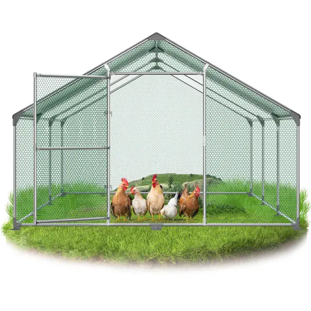 3x6x2m Hühnerhaus 18㎡ Geflügelstall mit Wasserdichtetem PE Dach & Sicherheitsschloss Hühnerstall Verzinkter Stahl Freilaufgehege Kleintierstall mit Spitzdach Freigehege für Hühner Kleintiere